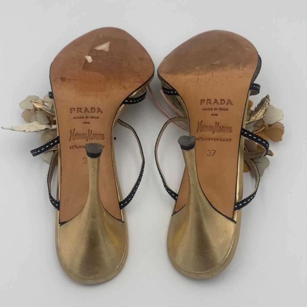 Rare Vintage Prada 2002 Flower Bouquet Gold Heels Neiman Marcus 95th Anniversary - Picture 6 of 7